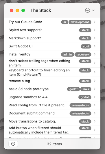 screenshot of an early build of the macOS version of The Stack